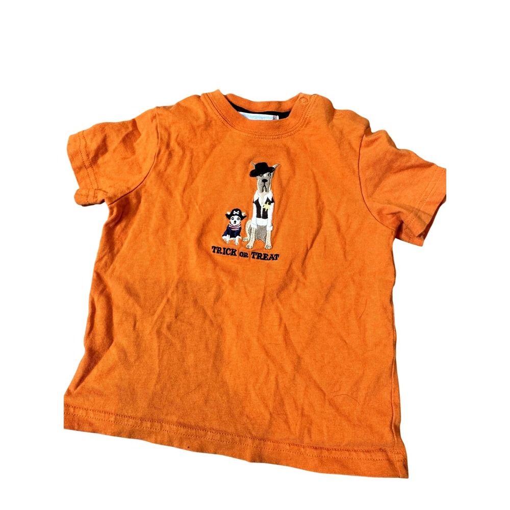 Janie and Jack Shirt Infant 12-18 Months Orange Halloween Trick or Treat Dogs